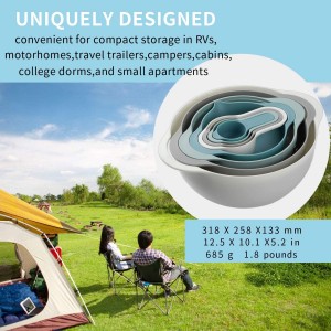 Plastic Mixing Bowls - Multicolored Mixing Bowl Set of 8, Nest for Easy Storage, Inculding Measuring Cups, Colander, Sifter, Large Bowl, Great for Cooking and Baking, Rv Camping Accessories, No BPA