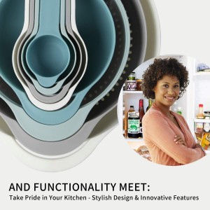 Plastic Mixing Bowls - Multicolored Mixing Bowl Set of 8, Nest for Easy Storage, Inculding Measuring Cups, Colander, Sifter, Large Bowl, Great for Cooking and Baking, Rv Camping Accessories, No BPA