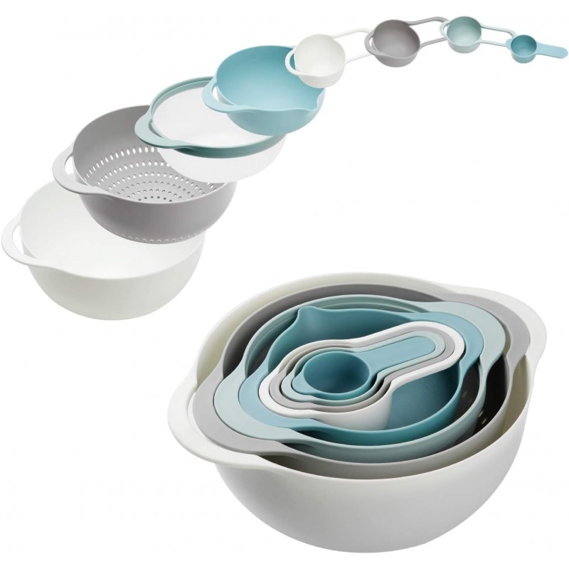 Plastic Mixing Bowls - Multicolored Mixing Bowl Set of 8, Nest for Easy Storage, Inculding Measuring Cups, Colander, Sifter, Large Bowl, Great for Cooking and Baking, Rv Camping Accessories, No BPA