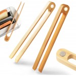 Magnetic Bamboo Toaster Tongs: 100% Natural 8.7” Wood Kitchen Toast Tongs| Eco-Friendly, Space Saving Modern Kitchen Accessory for Home Restaurant | Set of 2