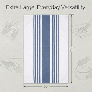 Urban Villa Kitchen Towels Blue White Striped 100% Cotton Set of 6, 20x30 Inch Oversized Dish Cloths, Highly Absorbent, Mitered Corners & Hanging Loop, Hand & Tea Towels, Dish Towels