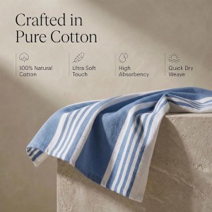 Urban Villa Kitchen Towels Blue White Striped 100% Cotton Set of 6, 20x30 Inch Oversized Dish Cloths, Highly Absorbent, Mitered Corners & Hanging Loop, Hand & Tea Towels, Dish Towels