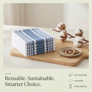 Urban Villa Kitchen Towels Blue White Striped 100% Cotton Set of 6, 20x30 Inch Oversized Dish Cloths, Highly Absorbent, Mitered Corners & Hanging Loop, Hand & Tea Towels, Dish Towels