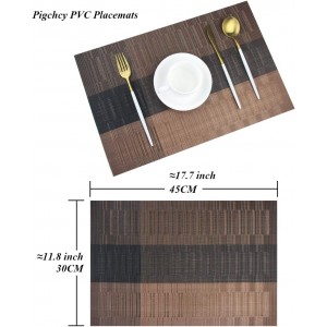 PIGCHCY Placemats,Durable Placemats for Dining Table,Washable Woven Vinyl Kitchen Placemats Set of 4 (Brown)