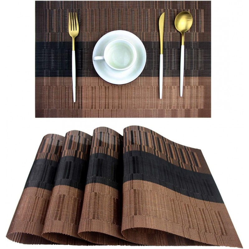 PIGCHCY Placemats,Durable Placemats for Dining Table,Washable Woven Vinyl Kitchen Placemats Set of 4 (Brown)
