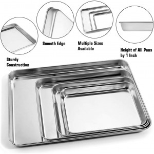 Baking Sheet with Silicone Mat Set, Set of 8 (4 Sheets + 4 Mats), Stainless Steel Cookie Sheet Baking Pans with Reusable Silicone Baking Mat, Non Toxic & Heavy Duty & Easy Clean