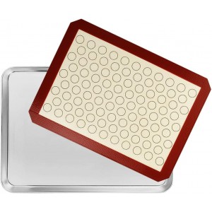 Baking Sheet with Silicone Mat Set, Set of 8 (4 Sheets + 4 Mats), Stainless Steel Cookie Sheet Baking Pans with Reusable Silicone Baking Mat, Non Toxic & Heavy Duty & Easy Clean