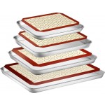 Baking Sheet with Silicone Mat Set, Set of 8 (4 Sheets + 4 Mats), Stainless Steel Cookie Sheet Baking Pans with Reusable Silicone Baking Mat, Non Toxic & Heavy Duty & Easy Clean
