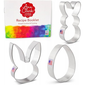 Ann Clark Easter 3-Pc. Cookie Cutter Set, Made in USA, Easter Bunny, Bunny Face and Egg