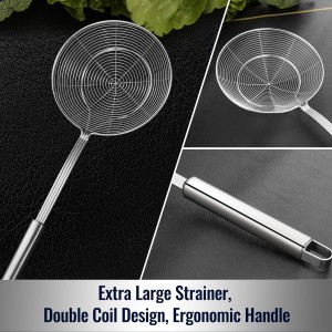 Hiware Solid Stainless Steel Spider Strainer Skimmer Ladle, Kitchen Utensils Wire Strainer Pasta Spoon, 7 Inch