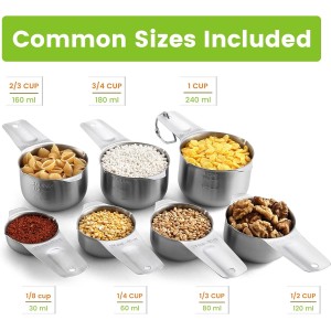 Spring Chef Stainless Steel Measuring Cups Set of 7 with Pour Spout - Nesting Kitchen Tools with Easy Read Markings to Measure Dry or Liquid Ingredients - Metal Measuring Cups for Baking & Cooking