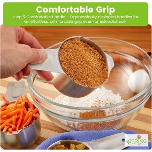 Spring Chef Stainless Steel Measuring Cups Set of 7 with Pour Spout - Nesting Kitchen Tools with Easy Read Markings to Measure Dry or Liquid Ingredients - Metal Measuring Cups for Baking & Cooking