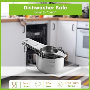 Spring Chef Stainless Steel Measuring Cups Set of 7 with Pour Spout - Nesting Kitchen Tools with Easy Read Markings to Measure Dry or Liquid Ingredients - Metal Measuring Cups for Baking & Cooking