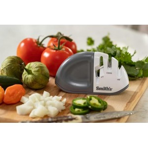 Smith's 51003 Diamond Edge Grip™ MAX 2-Stage Sharpener – White - Compact - Non-Slip Base - Patented V Grip – Sharpen Knives & Scissors - Diamond & Ceramic Sharpeners
