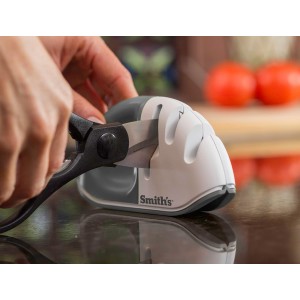 Smith's 51003 Diamond Edge Grip™ MAX 2-Stage Sharpener – White - Compact - Non-Slip Base - Patented V Grip – Sharpen Knives & Scissors - Diamond & Ceramic Sharpeners