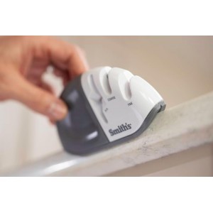 Smith's 51003 Diamond Edge Grip™ MAX 2-Stage Sharpener – White - Compact - Non-Slip Base - Patented V Grip – Sharpen Knives & Scissors - Diamond & Ceramic Sharpeners