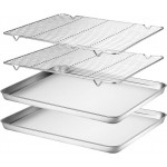 Wildone Baking Sheet & Rack Set [2 Sheets + 2 Racks], Stainless Steel Cookie Pan with Cooling Rack, Size 16 x 12 x 1 Inch, Non Toxic & Heavy Duty & Easy Clean