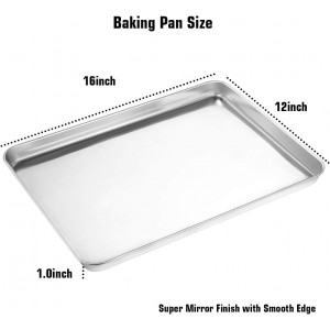 Wildone Baking Sheet Set of 2 - Stainless Steel Cookie Sheet Baking Pan, Size 16 x 12 x 1 inch, Non Toxic & Heavy Duty & Mirror Finish & Rust Free & Easy Clean