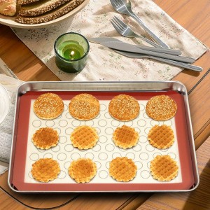 Wildone Baking Sheet with Silicone Mat Set, Set of 6 (3 Sheets + 3 Mats), Stainless Steel Cookie Sheet Baking Pan with Silicone Mat, Non Toxic & Heavy Duty & Easy Clean
