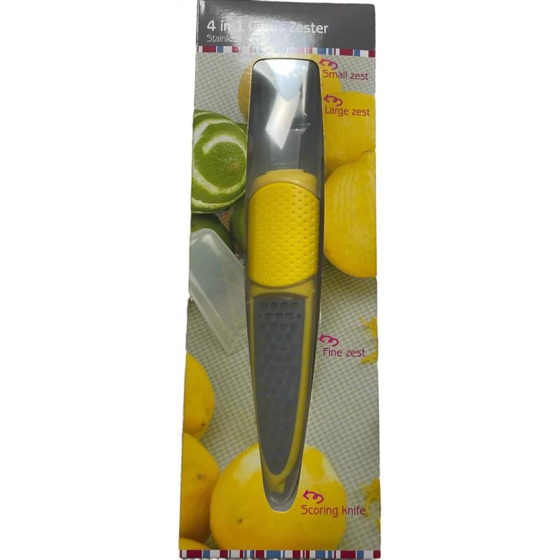 4 in 1 Stainless Steel Citrus Citrus Zester with Plastic Cover, Boxed