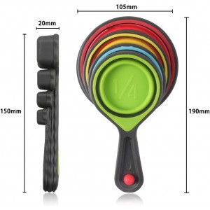 Collapsible Measuring Cups and Spoons - Portable Food Grade Silicone for Liquid & Dry Measuring, 8 Piece Set Kitchen Measuring Tool