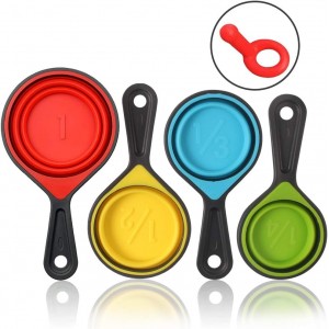 Collapsible Measuring Cups and Spoons - Portable Food Grade Silicone for Liquid & Dry Measuring, 8 Piece Set Kitchen Measuring Tool