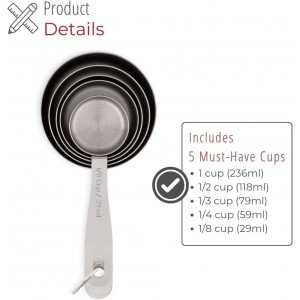 husMait Stainless Steel Measuring Cups - 5 Piece Heavy Duty Measuring Cup Set with Storage Ring