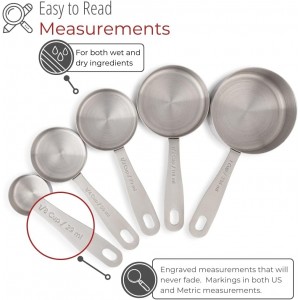 husMait Stainless Steel Measuring Cups - 5 Piece Heavy Duty Measuring Cup Set with Storage Ring