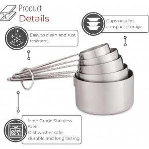 husMait Stainless Steel Measuring Cups - 5 Piece Heavy Duty Measuring Cup Set with Storage Ring