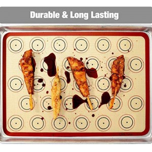 Macaron Silicone Baking Mat - Set of 2 Non Stick Silicon Macaroon Baking Sheet Cookie Liner(BPA Free/Reusable/Half Sheet),Perfect Cooking Kit for Macarons,Pastry,Cake and Bread Making (Red)