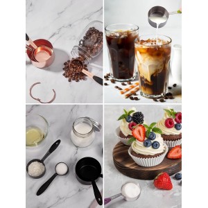 Joyhill Copper Measuring Cups and Spoons Set of 10 Piece, Stainless Steel Nesting Measuring Cup Set with Soft Touch Silicone Handles for Dry and Liquid Ingredients