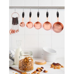 Joyhill Copper Measuring Cups and Spoons Set of 10 Piece, Stainless Steel Nesting Measuring Cup Set with Soft Touch Silicone Handles for Dry and Liquid Ingredients