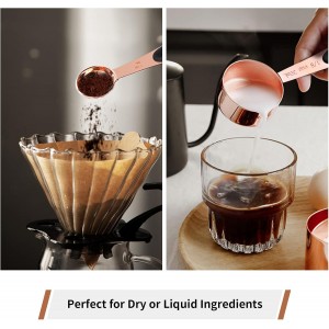 Joyhill Copper Measuring Cups and Spoons Set of 10 Piece, Stainless Steel Nesting Measuring Cup Set with Soft Touch Silicone Handles for Dry and Liquid Ingredients