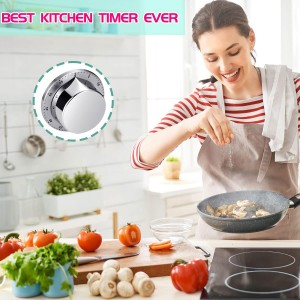 Kitchen Timer, Chef Cooking Timer Clock with Loud Alarm, No Batteries Required, 100% Mechanical - Magnetic Backing, Exquisite Stainless Steel Body - Countdown Reminder - Silver 1Pack