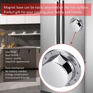 Kitchen Timer, Chef Cooking Timer Clock with Loud Alarm, No Batteries Required, 100% Mechanical - Magnetic Backing, Exquisite Stainless Steel Body - Countdown Reminder - Silver 1Pack