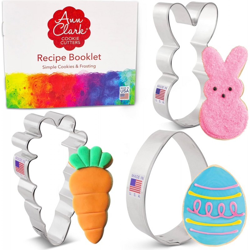 Ann Clark Cute Easter 3-Pc. Cookie Cutter Set, Made in USA, Easter Bunny, Carrot and Egg