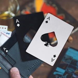 Ace Of Spades Bottle Opener Credit Card Size Pocker Cap Opener Portable Stainless Steel Can Opener (2 Pack Black & Silver)