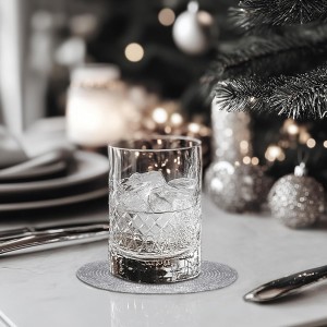 COTTON CRAFT Glitz Handmade Beaded Bar Drink Tabletop Protection Coasters - Set of 8 - Halloween Harvest Autumn Fall Thanksgiving Holiday Christmas Xmas Celebration Festive Party - 4 in Round - Silver