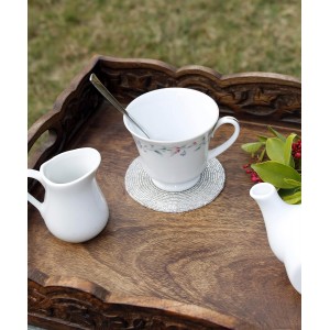 COTTON CRAFT Glitz Handmade Beaded Bar Drink Tabletop Protection Coasters - Set of 8 - Halloween Harvest Autumn Fall Thanksgiving Holiday Christmas Xmas Celebration Festive Party - 4 in Round - Silver