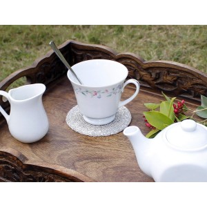 COTTON CRAFT Glitz Handmade Beaded Bar Drink Tabletop Protection Coasters - Set of 8 - Halloween Harvest Autumn Fall Thanksgiving Holiday Christmas Xmas Celebration Festive Party - 4 in Round - Silver