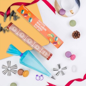 Angadona Macaron Silicone Baking Mats Kit (16pcs set) Macaroon Baking Mat Set of 2 Half Sheet Macaron Silicone Mat Nonstick Macaron Mat Sheet,6 Piping Tip,2 Piping Bag with 3 Bag Tie,2 coupler