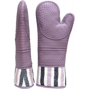 RED LMLDETA Heat Resistant 550 Degree Oven mitt, Silicone Oven Hot Mitts - 1 Pair, Extra Long Professional Baking Oven Gloves - Food Safe,Pot Holders Cooking,Grilling,Kitchen (Purple Mittens)