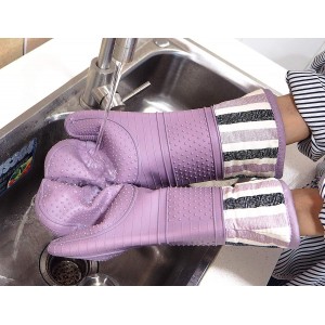 RED LMLDETA Heat Resistant 550 Degree Oven mitt, Silicone Oven Hot Mitts - 1 Pair, Extra Long Professional Baking Oven Gloves - Food Safe,Pot Holders Cooking,Grilling,Kitchen (Purple Mittens)