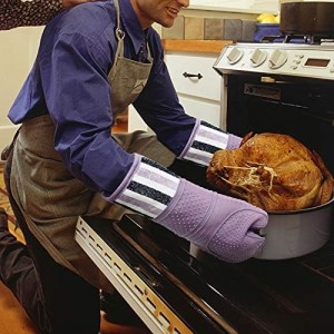 RED LMLDETA Heat Resistant 550 Degree Oven mitt, Silicone Oven Hot Mitts - 1 Pair, Extra Long Professional Baking Oven Gloves - Food Safe,Pot Holders Cooking,Grilling,Kitchen (Purple Mittens)