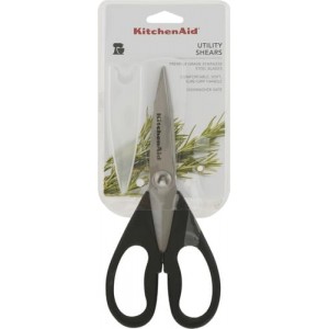 KitchenAid All Purpose Kitchen Shears with Protective Sheath Durable Stainless Steel Scissors, Dishwasher Safe, Soft Grip Comfort Handle, 8.72 Inch, Black