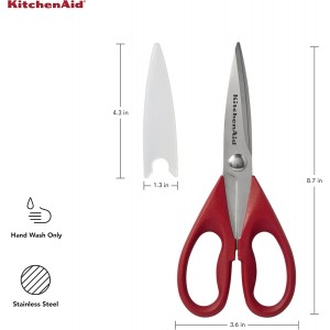 KitchenAid All Purpose Kitchen Shears with Protective Sheath Durable Stainless Steel Scissors, Dishwasher Safe, Soft Grip Comfort Handle, 8.72 Inch, Red