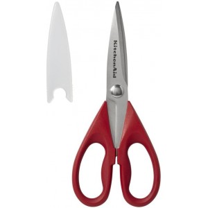 KitchenAid All Purpose Kitchen Shears with Protective Sheath Durable Stainless Steel Scissors, Dishwasher Safe, Soft Grip Comfort Handle, 8.72 Inch, Red