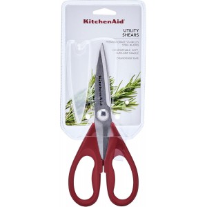 KitchenAid All Purpose Kitchen Shears with Protective Sheath Durable Stainless Steel Scissors, Dishwasher Safe, Soft Grip Comfort Handle, 8.72 Inch, Red