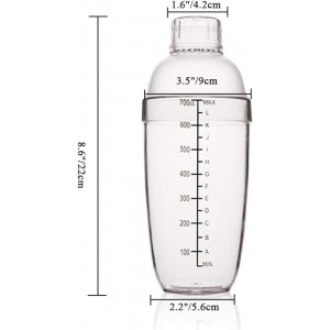 FEOOWV Plastic Cocktail Shaker, Hand Drink Mixer Boba Tea Shaker Cup with Scales,Bar Tool Transparent (24 oz / 700cc)