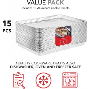 Stock Your Home Aluminum Pans - 15 Pack Disposable Aluminum Foil Trays - Reusable Nonstick Baking Sheets - 16 Inch x 11 Inch